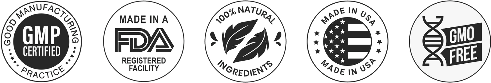 Non-GMO, GMP-certified, and other quality certifications